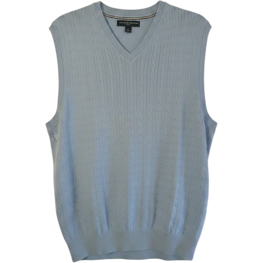 MED Vtg Mens Tommy‎ Hilfiger Golf Carolina Blue Cable Knit 100% Cotton Sweater
